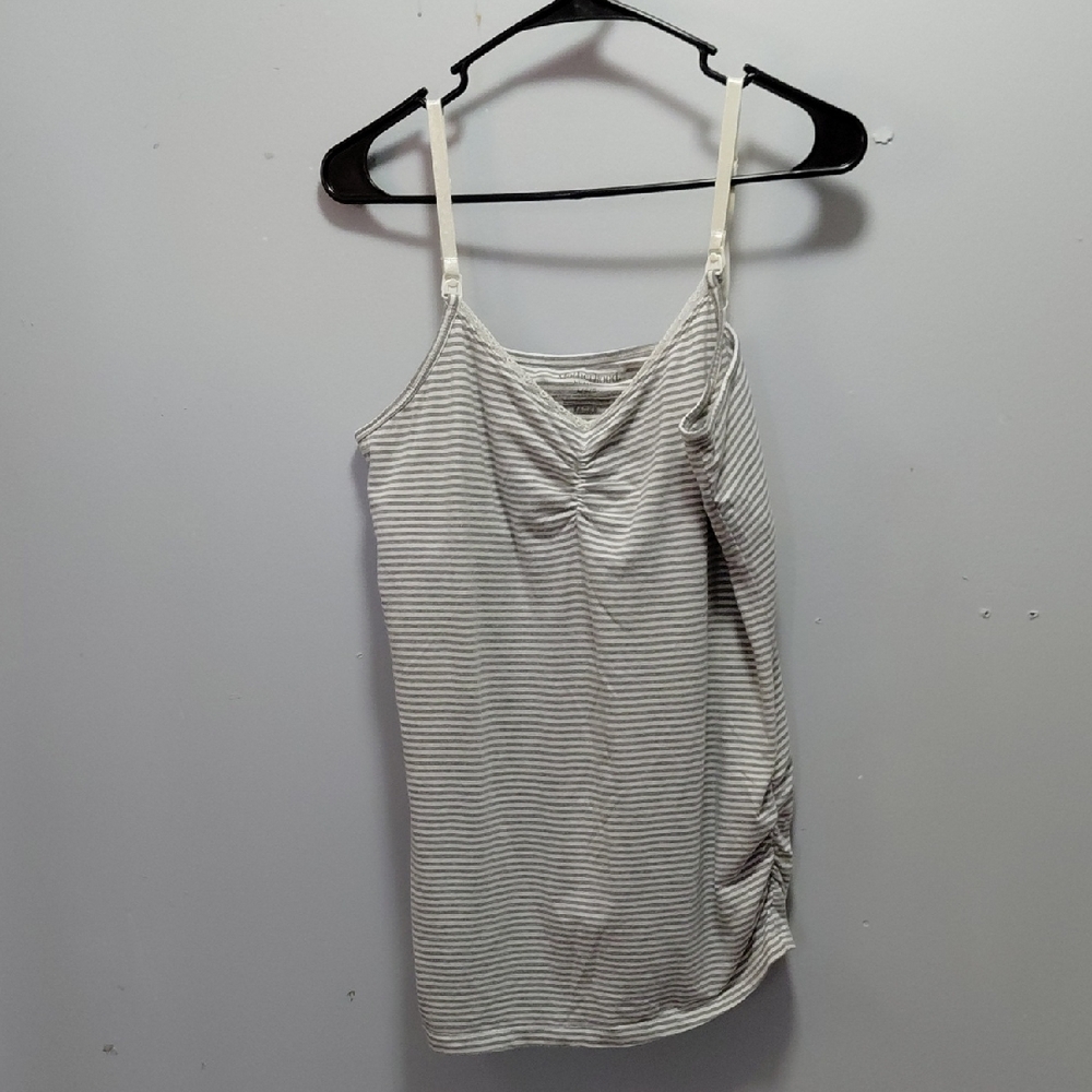 Motherhood Gray and White Striped Nursing Tank Large